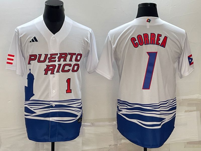 Men 2023 World Cub #1 Correa White MLB Jersey4